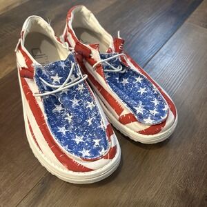 Hey Dude Wendy Star Spangled Shoes Women's Size 8 Patriotic Flag Americana USA